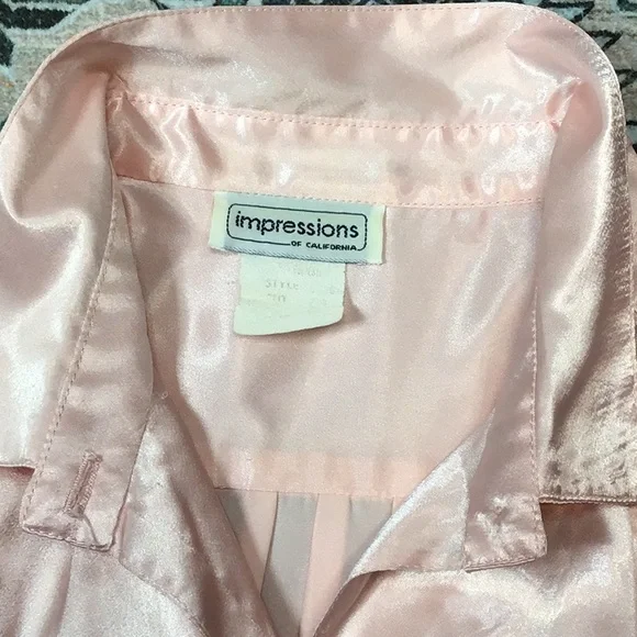 VTG Impressions Pink Satin Long Sleeve Blouse Sz.XL - Picture 2 of 8